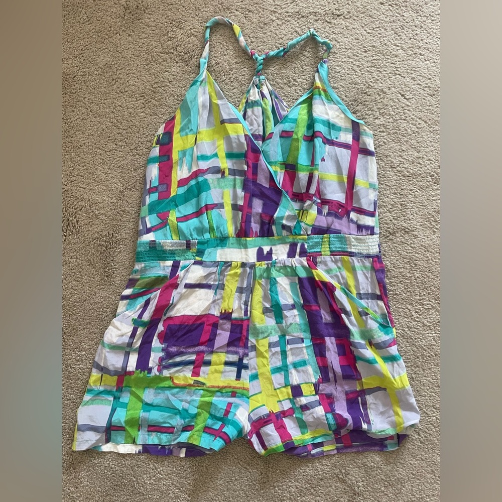 Charlie Jade Color Block Silk Romper Size M - image 1